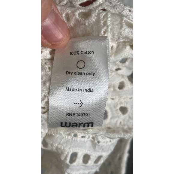 WARM Women's Eyelet Embroidered Long Sleeve Cotton Blouse Sz 3/L Peasant Boho - Picture 10 of 11